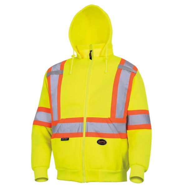 TMG - Hi-Vis Polyester Fleece Safety Hoodie - Zipper Closure - Hi-Vis Yellow/Green - Thumbnail